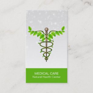 Alternative Medical Caduceus Green Leaves White Business Card