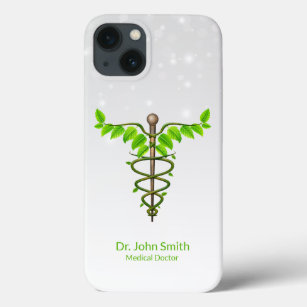 Alternative Medical Caduceus Green Leaves White Case-Mate iPhone Case