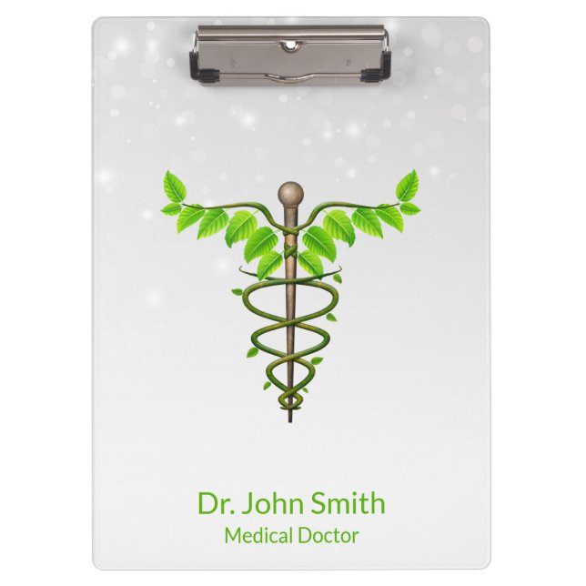 Alternative Medical Caduceus Green Leaves White Clipboard (Front)