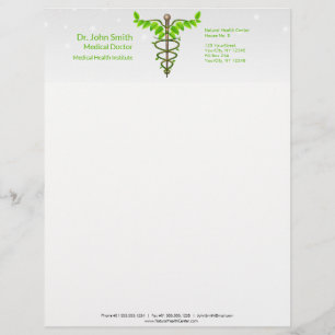 Alternative Medical Caduceus Green Leaves White Custom Letterhead