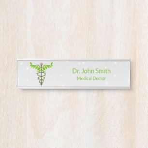 Alternative Medical Caduceus Green Leaves White Door Sign