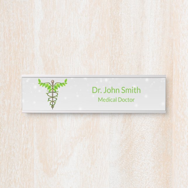 Alternative Medical Caduceus Green Leaves White Door Sign (Front)