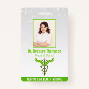 Alternative Medical Caduceus Green Leaves White ID ID Badge