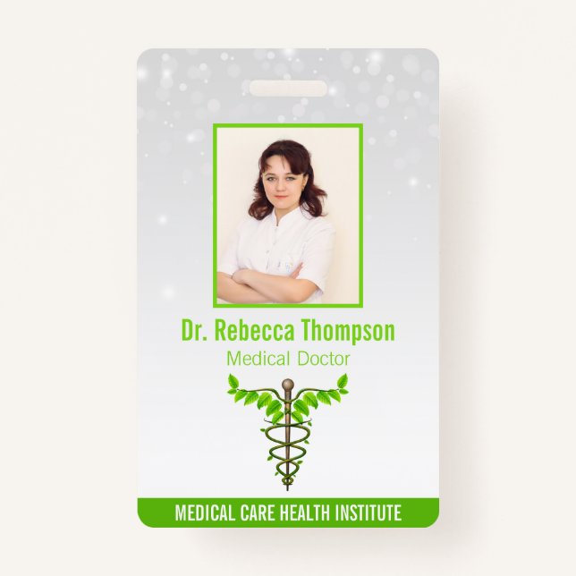 Alternative Medical Caduceus Green Leaves White ID ID Badge (Front)