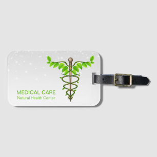 Alternative Medical Caduceus Green Leaves White Luggage Tag