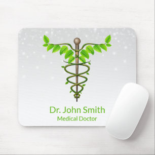 Alternative Medical Caduceus Green Leaves White Mouse Mat