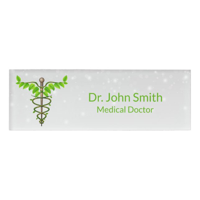 Alternative Medical Caduceus Green Leaves White Name Tag (Front)
