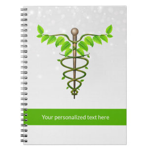 Alternative Medical Caduceus Green Leaves White Notebook