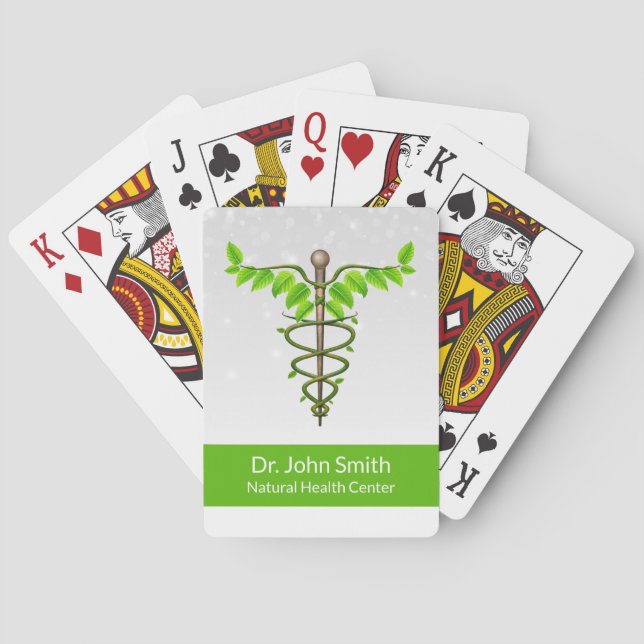 Alternative Medical Caduceus Green Leaves White Playing Cards (Back)