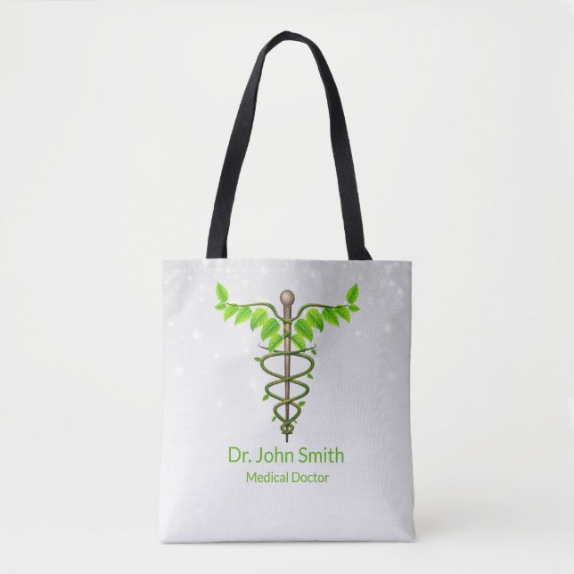 Alternative Medical Caduceus Green Leaves White Tote Bag (Front)