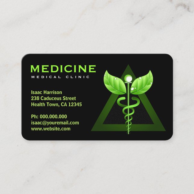 Alternative Medicine Green Caduceus Black Bizcards Business Card (Front)