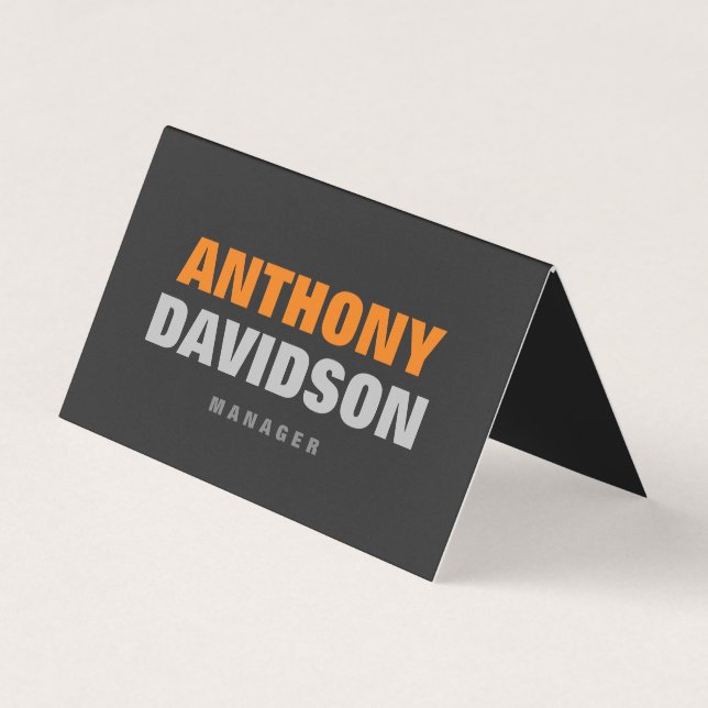 Alternative Perfect Size Grey Orange Bold Text Business Card (Front)