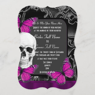 Alternative purple gothic sugar skull wedding invitation