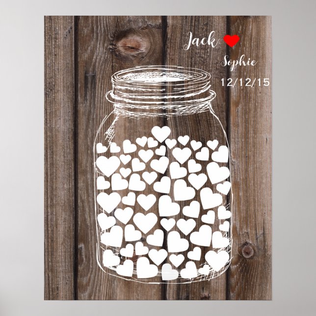 Alternative wedding guest book mason jar wood (Front)