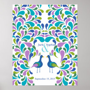Alternative wedding guest book peacock colourful