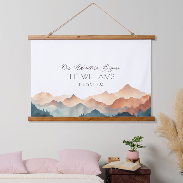 Alternative Wedding Guest Book Watercolor Mountain Hanging Tapestry (Bedroom)