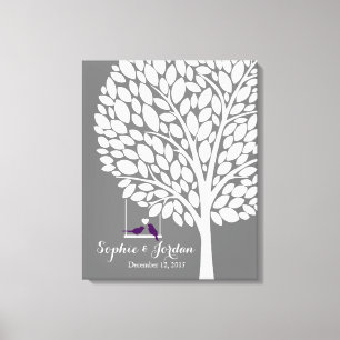 Alternative wedding guestbook heart tree purple