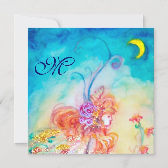 ALTHEA FLOWER FAIRY Monogram Pink Blue Sparkles Invitation (Front)