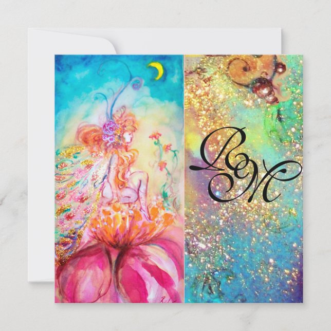 ALTHEA , monogram pink blue yellow green sparkles Invitation (Front)