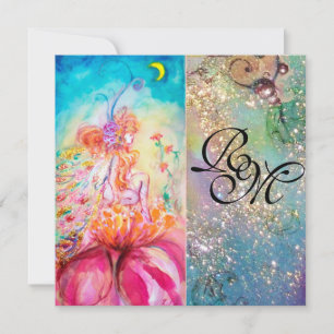 ALTHEA , monogram pink blue yellow green sparkles Invitation