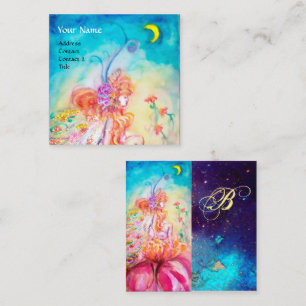 ALTHEA /Whimsical Fairy on Pink Flower Monogram Square Business Card