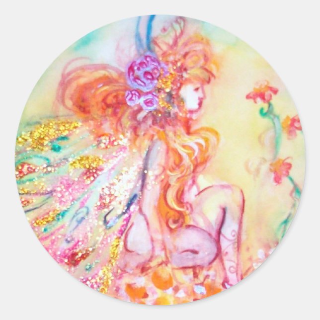 ALTHEA /Whimsical Fairy on the Pink Flower Classic Round Sticker (Front)