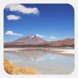 Altiplano landscape with volcano in Bolivia Square Sticker