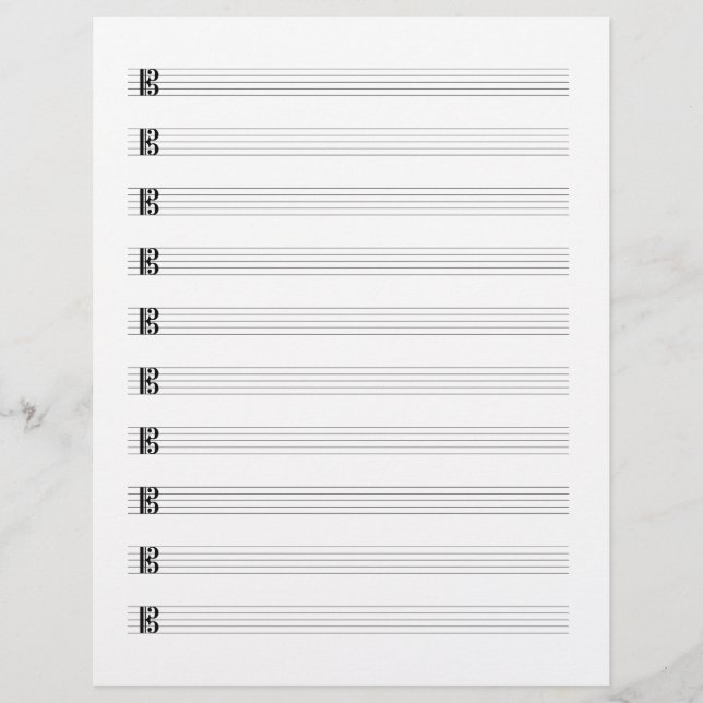 Alto Clef Viola Music Manuscript Paper Staff Stave Custom Letterhead (Front)