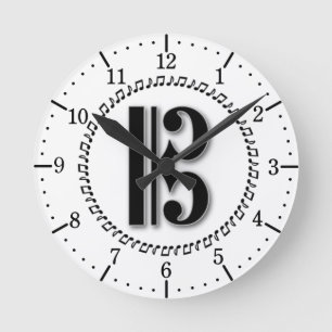 Alto or Tenor Clef Music Note Design C Clef Round Clock