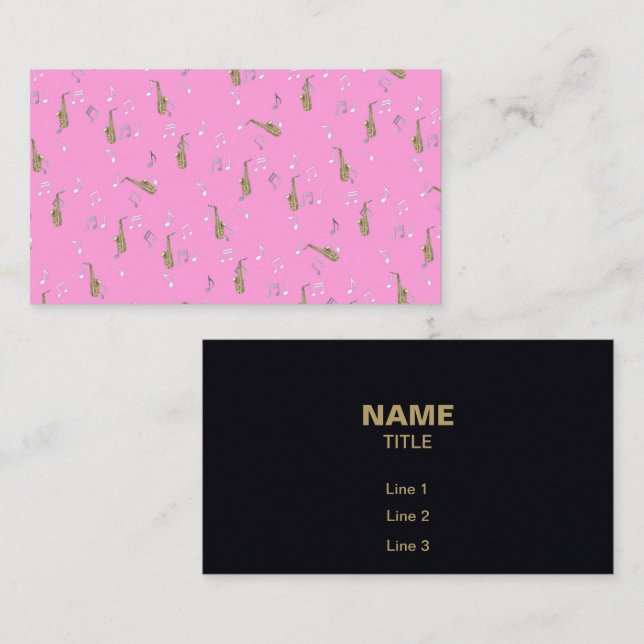 Alto Saxophone Pattern on Pink Business Card (Front/Back)