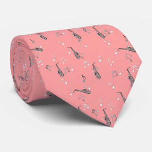 Alto Saxophone Pattern on Salmon Pink Tie