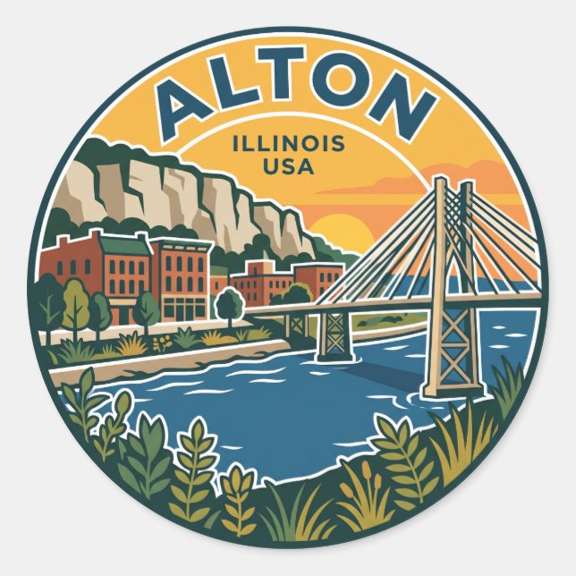 Alton Illinois USA Classic Round Sticker (Front)