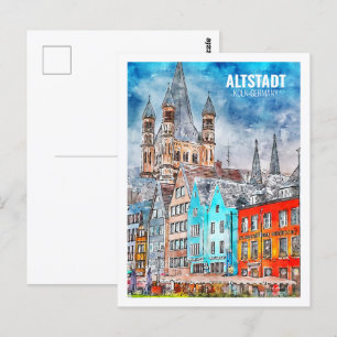 Altstadt Koln Germany Famous Travel Watercolor Postcard