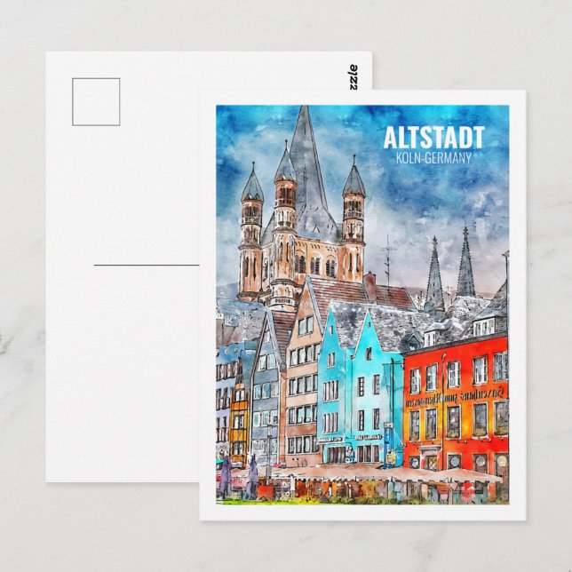 Altstadt Koln Germany Famous Travel Watercolor Postcard (Front/Back)