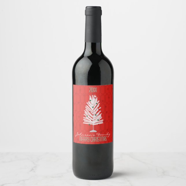Aluminium Christmas Tree on Red Wine Label (Front)