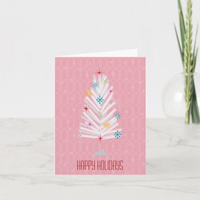 Aluminium Christmas Tree Pink Christmas Holiday Card (Front)