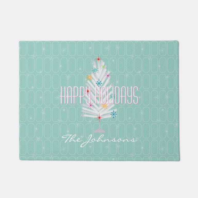 Aluminium Christmas Tree Teal Christmas Doormat (Front)