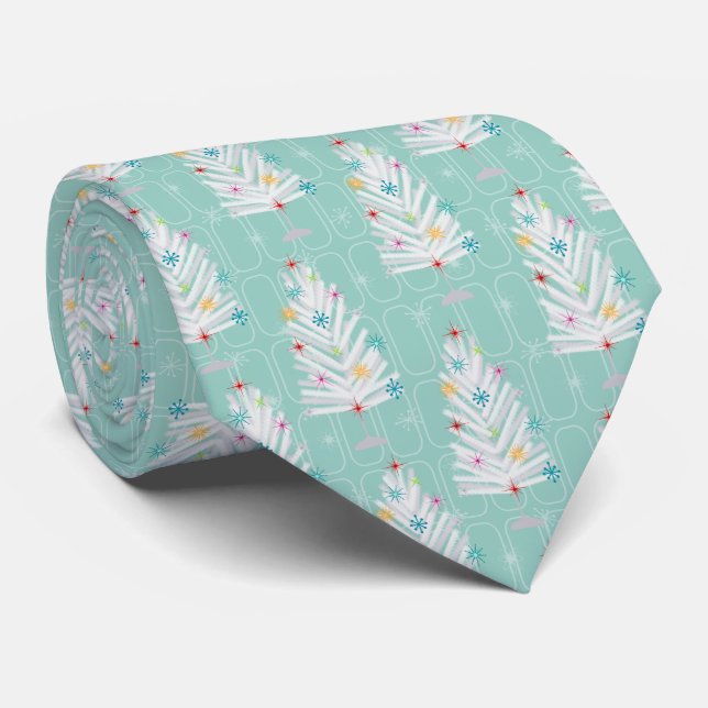 Aluminium Christmas Trees Teal Christmas Tie (Rolled)