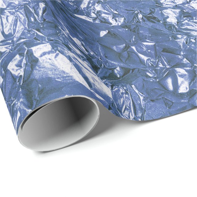 Aluminium Foil Blue Navy Metallic Wrinkled Wrapping Paper (Roll Corner)
