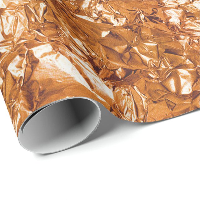 Aluminium Foil Coral Orange Gold Metallic Wrinkled Wrapping Paper (Roll Corner)