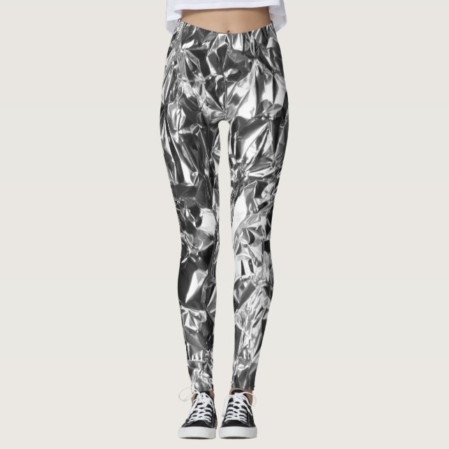 Aluminium Foil Design Silver Colour Leggings (Front)