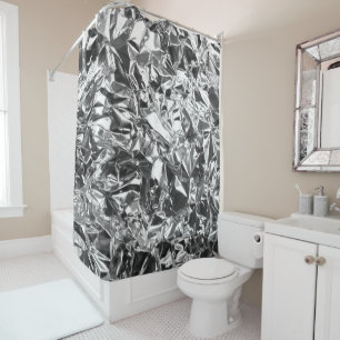 Aluminium Foil Design Silver Colour Shower Curtain