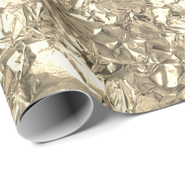 Aluminium Foil Gold Faux Champaign Wrinkled Wrapping Paper (Roll Corner)