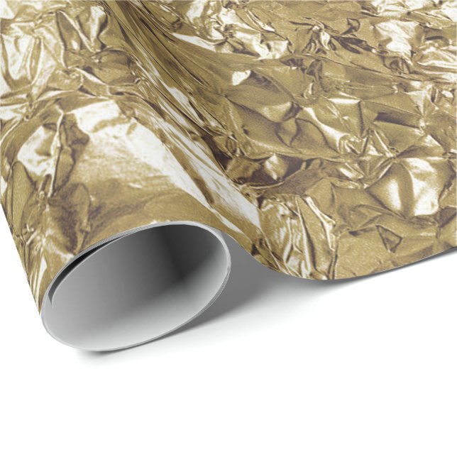 Aluminium Foil Gold Glam Metallic Wrinkled Wrapping Paper (Roll Corner)