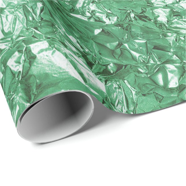 Aluminium Foil Greenery Green  Metallic Wrinkled Wrapping Paper (Roll Corner)