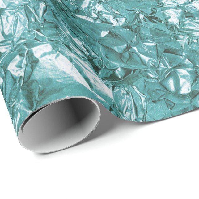 Aluminium Foil Teal Aquatic Green Wrinkled Wrapping Paper (Roll Corner)