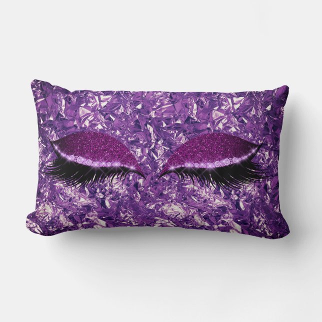 Aluminium Metallic Winkled Amethyst Makeup Lashes Lumbar Cushion (Front)