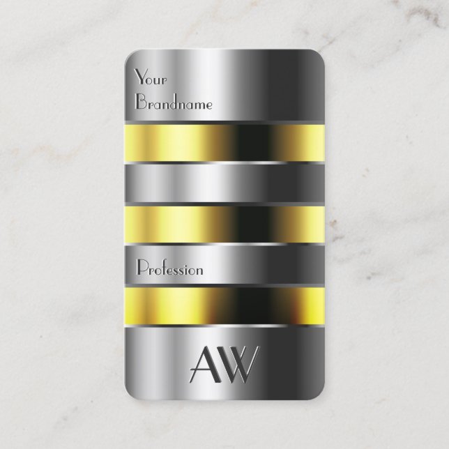 Aluminium Silver Can Yellow Fluids Faux 3D Letters Business Card (Front)