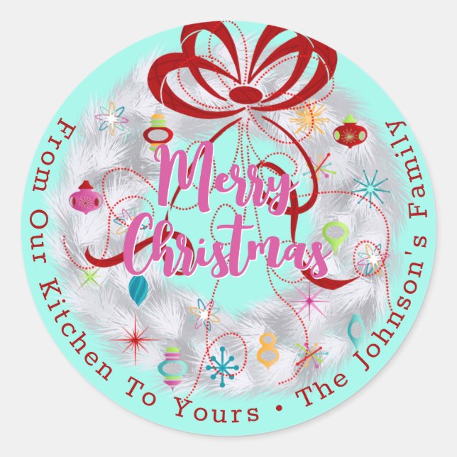 Aluminium Wreath Retro Christmas Classic Round Sticker (Front)