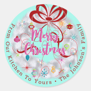 Aluminium Wreath Retro Christmas Classic Round Sticker